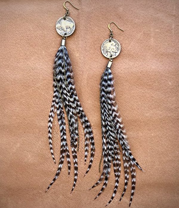 Astali Buffalo Nickel & Feather Earrings