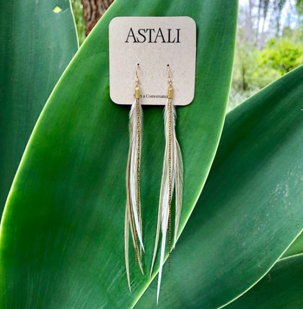 Astali Champagne Coque Feather Earrings