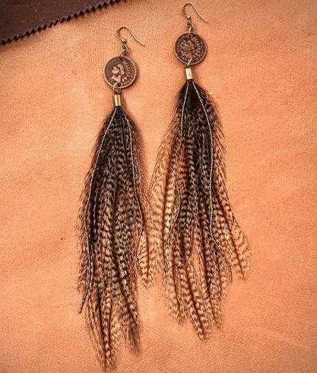 Astali Indian Head Cent & Feather Earrings