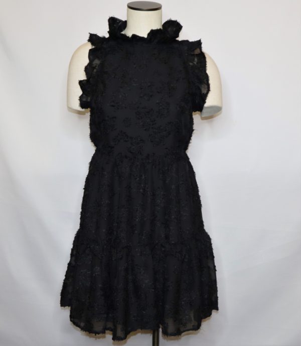 black sleeveless ruffle dress