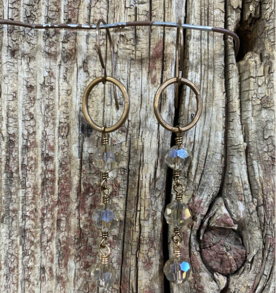 J. Forks Bronze Drop Earrings - Austrian Crystal