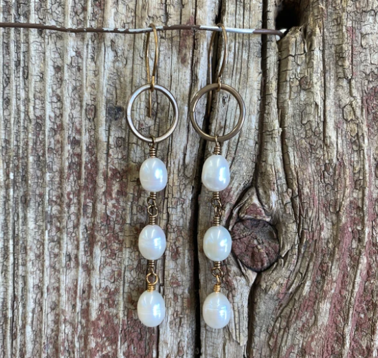J. Forks Bronze Drop Earrings - Freshwater Pearl