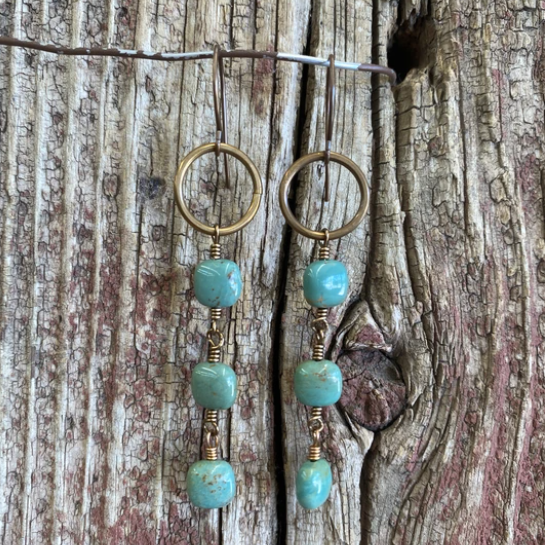 J. Forks Bronze & Turquoise Drop Earrings