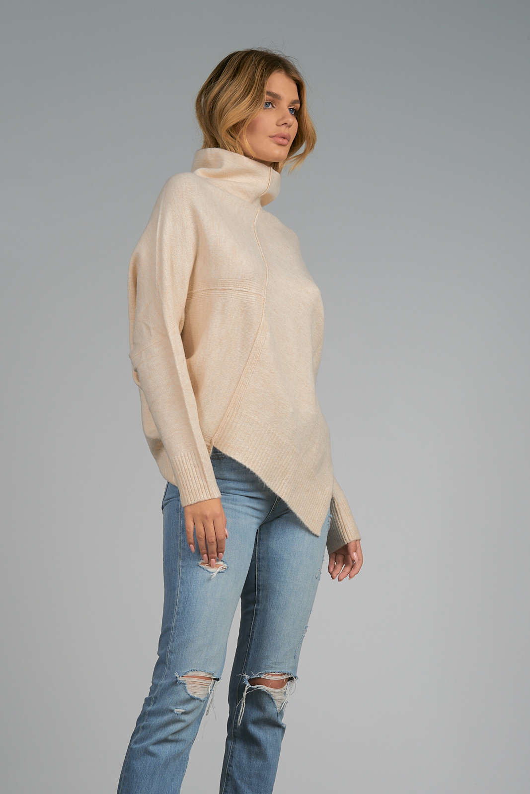 Asymmetrical Cream Turtleneck Sweater - Frontier Justice