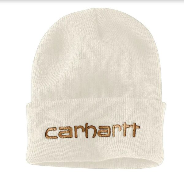 carhartt knit logo cuffed beanie winter white
