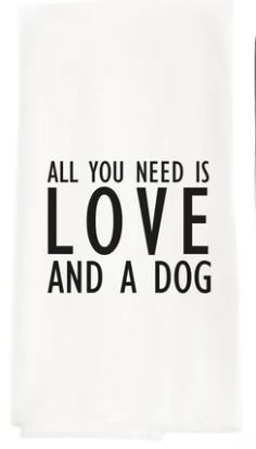 love and dog tea towel